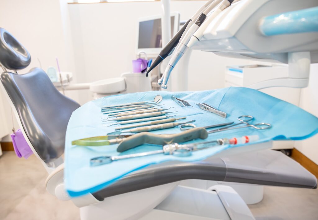 Dental tools on table in clinic